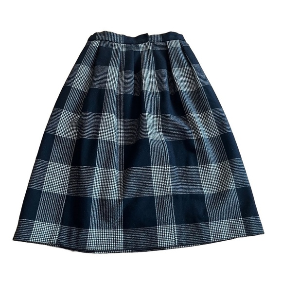 Vintage High-Waisted Wool Midi Skirt in Navy & Black Glen Plaid 100% Pure Wool - Picture 6 of 7